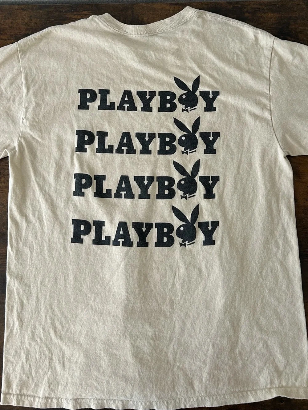 PLAYBOY Cream Short Sleeve Tee with Black Bunny Logo